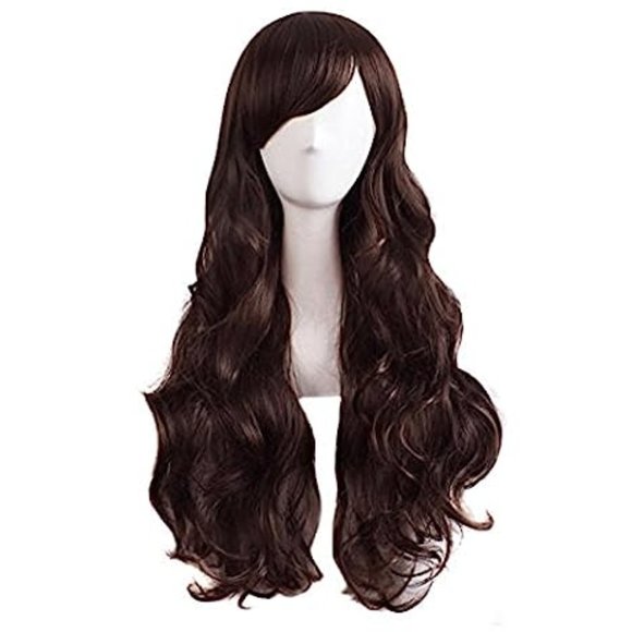 MapOfBeauty Other - $FINAL$ 28 inch/70 cm Long Wavy Hair with Swept Bangs Mahongany Medium Brown